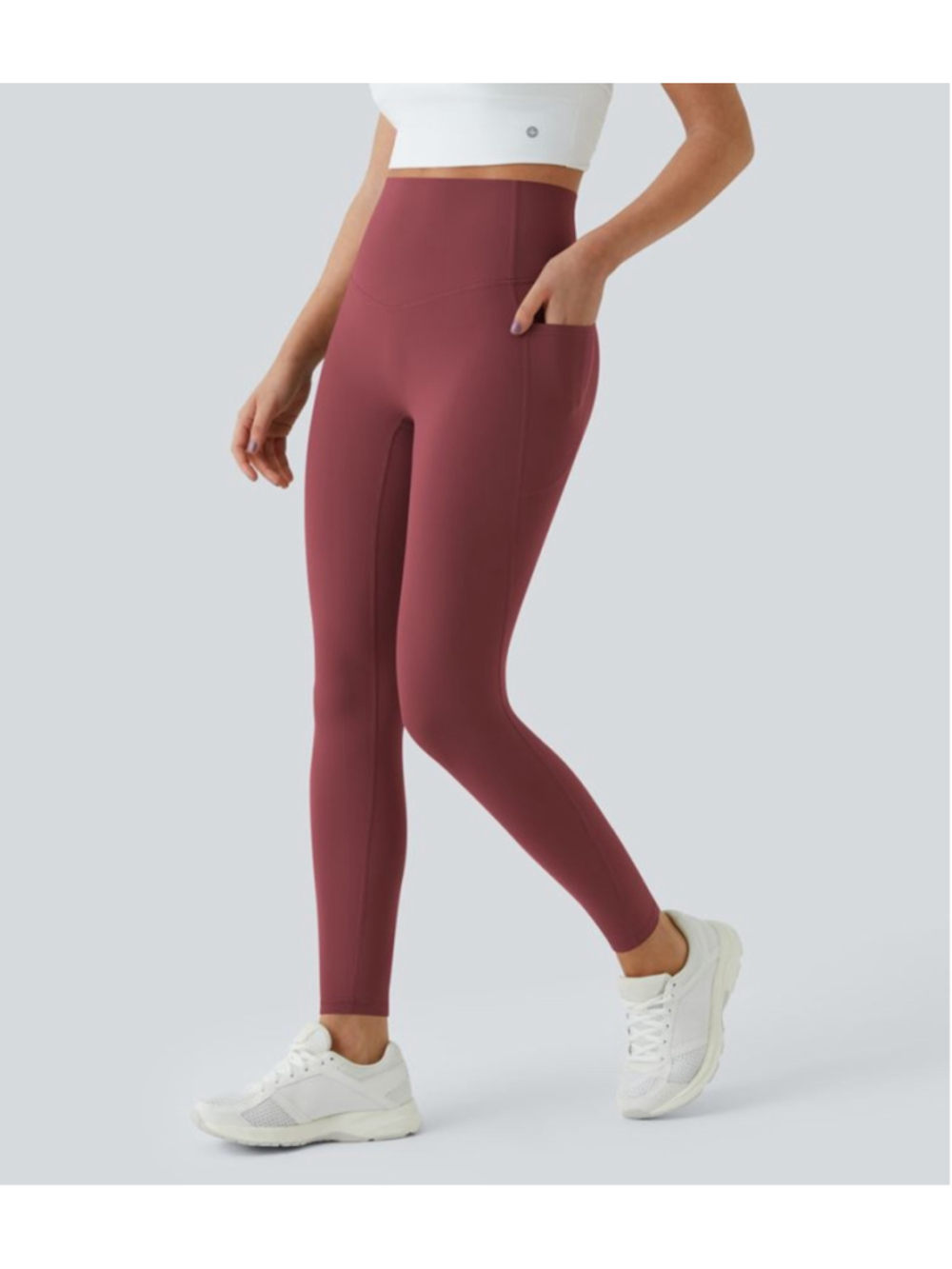 Halara UltraSculpt High Waisted Pocket 7/8 Leggings Burgundy Activewear Sz S